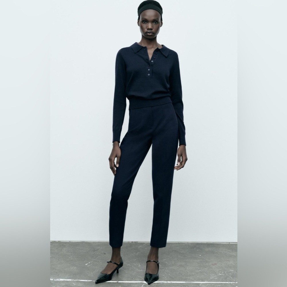 ZARA HIGH-WAISTED PANTS 2162/888 Navy Blue Large